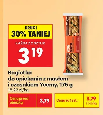 Bagietka do opiekania z masłem i czosnkiem Yeemy promocja w Biedronka