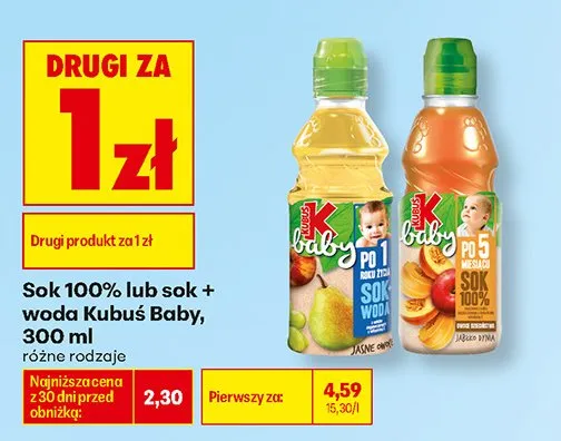 Sok z wodą Kubuś Baby promocja w Biedronka