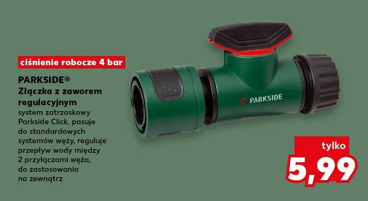 Złączka z zaworem regulacyjnym Parkside system zatrzaskowy Parkside Click promocja w Kaufland
