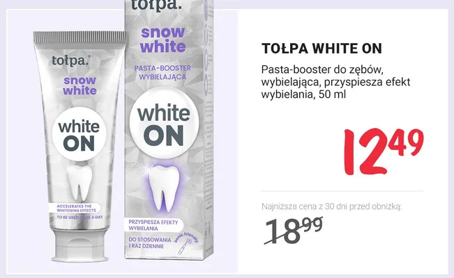 Pasta-booster do zębów wybielająca Tołpa White On promocja w Rossmann