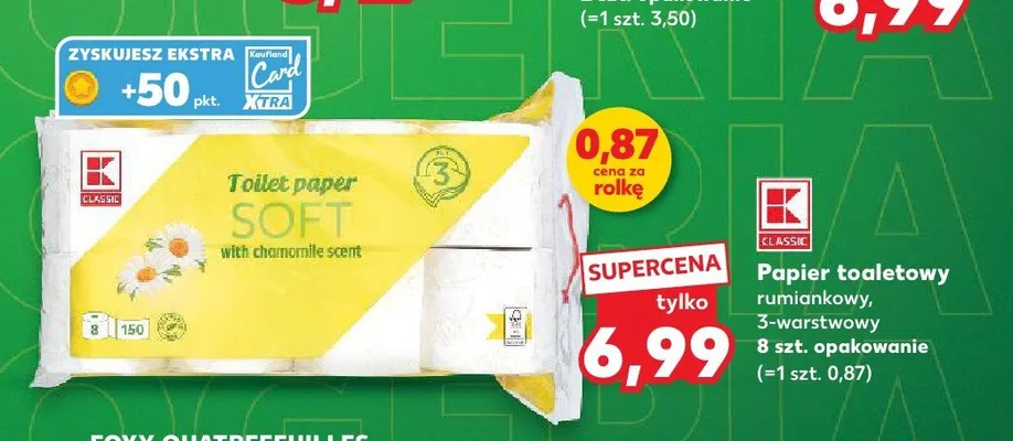 Papier toaletowy rumiankowy K-Classic Soft 3-warstwowy 8-pak promocja w Kaufland
