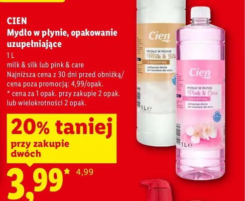 Mydło w płynie Cien pink & care opakowanie uzupełniające promocja w Lidl
