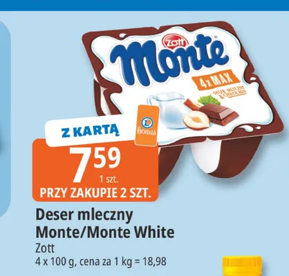 Deser mleczny Monte White Zott promocja w Leclerc