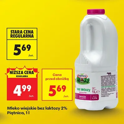 Mleko wiejskie bez laktozy 2% promocja w Biedronka