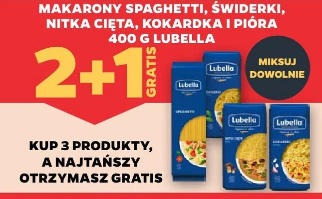 Makaron spaghetti, świderki, nitka cięta, kokardka i pióra 400g kup 3 produkty, a najtańszy otrzymasz gratis promocja w Netto