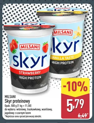 Skyr proteinowy wiśniowy Milsani promocja w Aldi