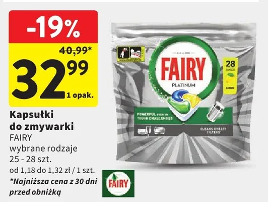 Kapsułki do zmywarki Fairy Platinum promocja w Intermarche