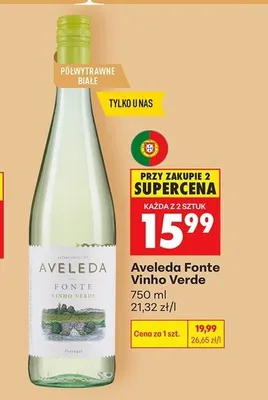 Wino półwytrawne białe Aveleda Fonte Vinho Verde promocja w Biedronka