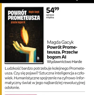Książka Powrót Prometeusza. Przeciw bogom AI Magda Gacyk promocja w Empik