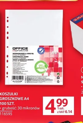 Koszulki groszkowe A4 Office Products 30 mikronów 100szt. promocja w Selgros