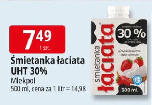 Śmietanka łaciata UHT 30% promocja w Leclerc
