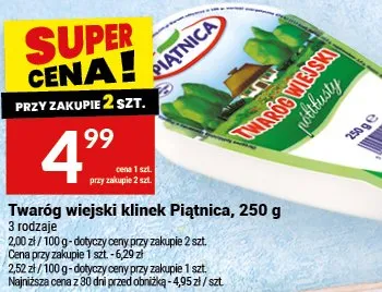 Twaróg wiejski klinek Piątnica, 250 g promocja w Twój Market
