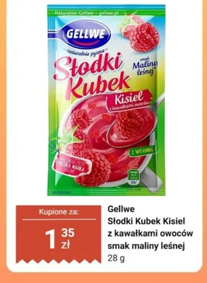Kisiel Gellwe Słodki Kubek z kawałkami owoców smak maliny leśnej promocja w Dino