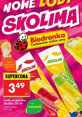 Lody na patyku Skolim Cytryna Truskawka promocja w Biedronka