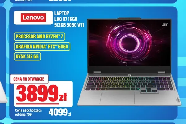 Laptop Lenovo Loq R7 16GB 512GB 5050 W11 promocja w RTV EURO AGD