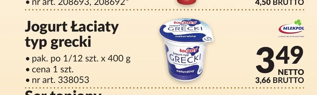 Jogurt Łaciaty typ grecki Mlekpol Łaciate promocja w Makro