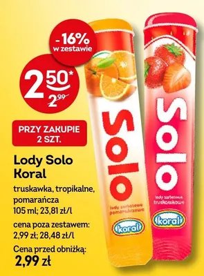 Lody Solo Koral truskawka, tropikalne, pomarańcza promocja w Żabka