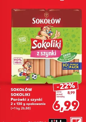 Parówki Sokoliki z szynki Sokołów 2-pak promocja w Kaufland