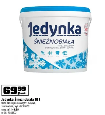 Farba emulsyjna Jedynka Śnieżnobiała 10l promocja w OBI