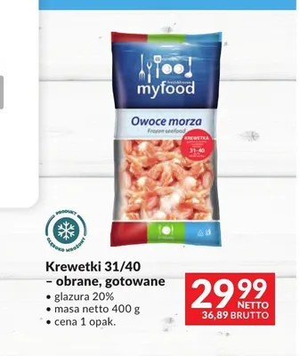 Krewetki 31/40 obrane gotowane Myfood promocja w Makro