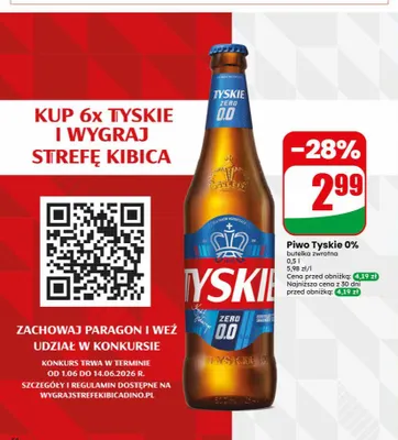 Piwo bezalkoholowe Tyskie 0% promocja w Dino