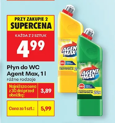 Płyn do WC Agent Max różne rodzaje promocja w Biedronka
