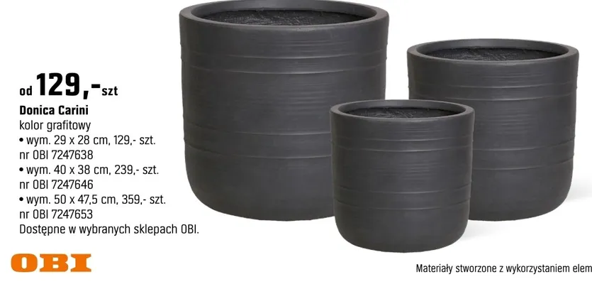 Donice Carini kolor grafitowy wym. 29 x 28 cm promocja w OBI