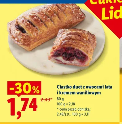 Ciastko duet z owocami lata i kremem waniliowym promocja w Lidl