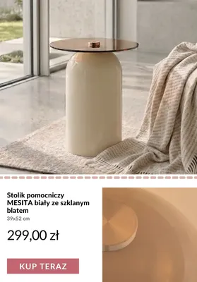 Stolik pomocniczy Mesita biały ze szklanym blatem promocja w Homla