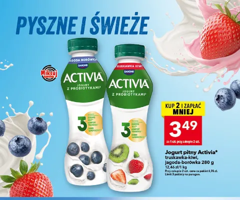 Jogurt pitny Activia jagoda-borówka promocja w LEWIATAN