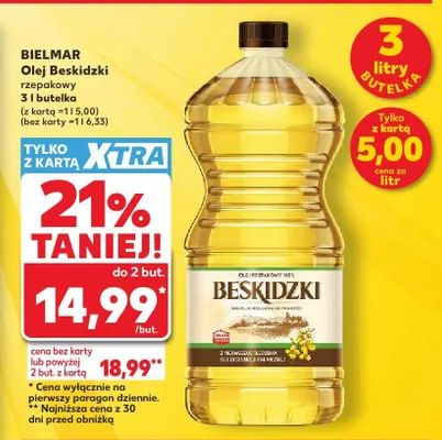 Olej Beskidzki rzepakowy Bielmar 3l butelka promocja w Kaufland