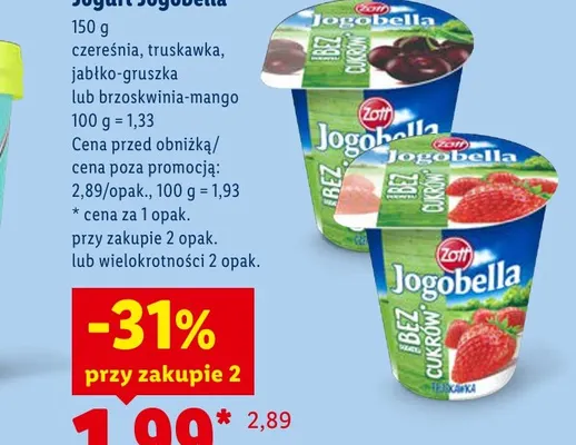 Jogurt Jogobella Bez Dodatku Cukrów Czereśnia promocja w Lidl