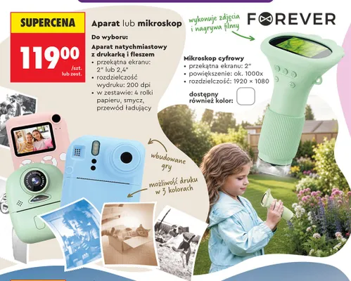Aparat natychmiastowy z drukarką i fleszem FOREVER promocja w Biedronka