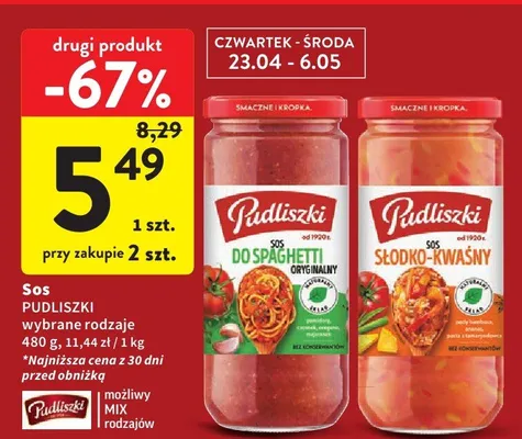 Sos do spaghetti Pudliszki promocja w Intermarche