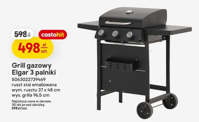 Grill gazowy Elgar 3 palniki promocja w Castorama