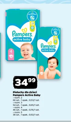 Pieluchy dla dzieci Pampers Active Baby rozmiar 2 promocja w Netto