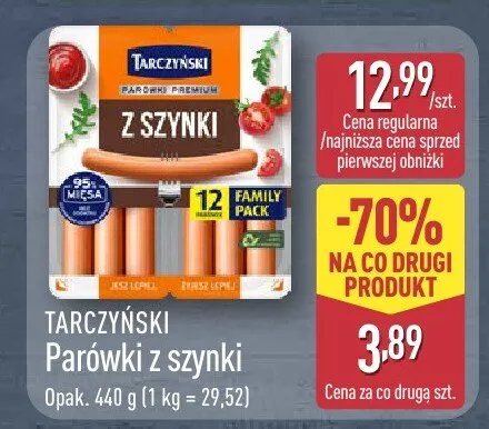 Parówki z szynki Tarczyński Family Pack promocja w Aldi