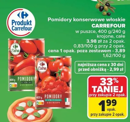 Pomidory konserwowe krojone Carrefour promocja w Carrefour