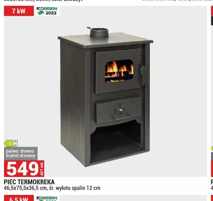 Piec Termokreka 7kW 46,5x75,5x36,5cm śr. wylotu spalin 12cm promocja w Merkury Market