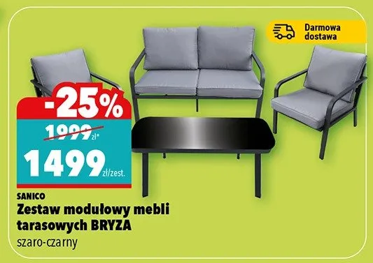 Zestaw modułowy mebli tarasowych BRYZA szaro-czarny promocja w Biedronka