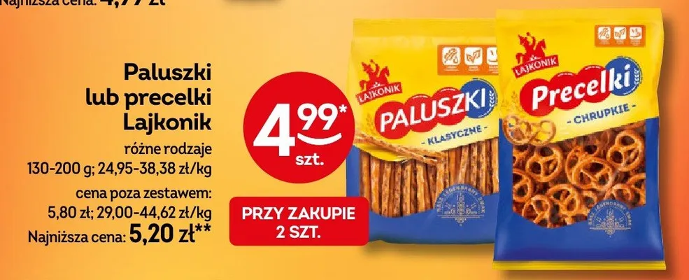 Paluszki lub precelki Lajkonik różne rodzaje promocja w Żabka