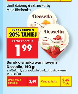 Serek o smaku waniliowym Dessella z truskawkami promocja w Biedronka