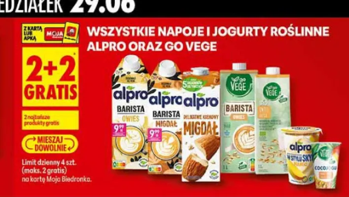 Napoje i jogurty roślinne Alpro oraz Go Vege promocja w Biedronka