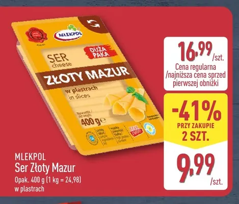 Ser Złoty Mazur w plastrach Mlekpol promocja w Aldi