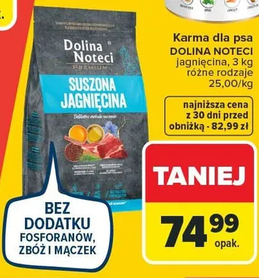 Karma dla psa DOLINA NOTECI suszona jagnięcina bez dodatku fosforanów, zbóż i mączek 15 kg promocja w Carrefour Market