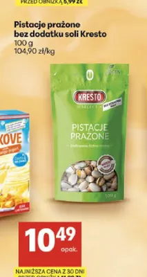 Pistacje prażone bez dodatku soli Kresto promocja w Delikatesy Centrum
