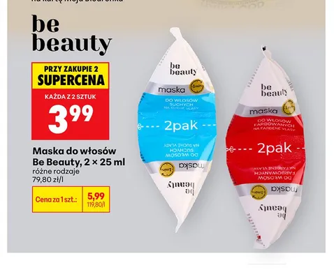 Maska do włosów suchych Be Beauty 2-pak 25ml promocja w Biedronka