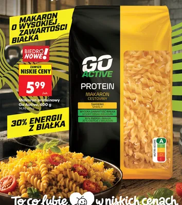 Makaron proteinowy świderki Go Active promocja w Biedronka