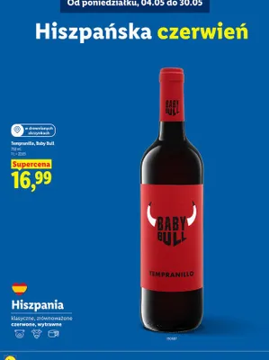 Wino Tempranillo Baby Bull czerwone wytrawne promocja w Lidl