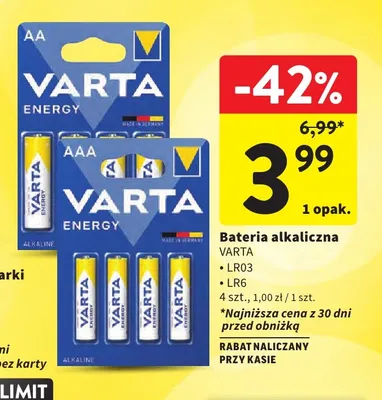 Bateria alkaliczna Varta Energy LR6 4-pak promocja w Intermarche